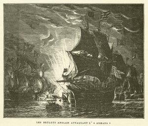 The English Brulots Attacking the Armada (gravyr) av French School