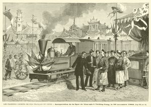 De första franska järnvägarna i Kina (gravyr) av French School