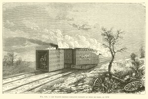 De blinda vagnarna som användes under belägringen av Paris, 1870 (gravyr) av French School