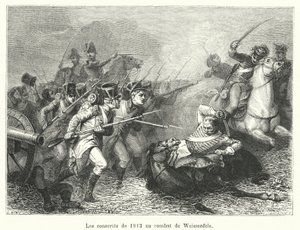 De värnpliktiga 1813 i slaget vid Weissenfels (gravyr) av French School