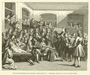 Convulsionsna på Saint-Medard-kyrkogården (gravyr) av French School
