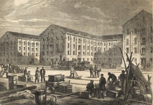 Les docks de Rouen en en 1866 - Hamnen i Rouen 1866 - gravyr av French School