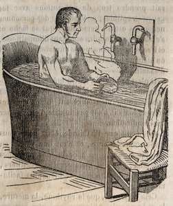 Badgester - Hygien på 1800-talet - man i ett badkar - gravyr i "La Sante Universelle - Guide Medical des Familles" 1852 av French School
