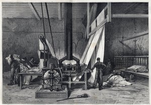 De stora fabrikerna - Färgning av erie Boutarel i Clichy la Garenne - Le mesh des Etoffes - gravyr från 1869 av French School