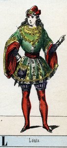 Bokstaven L som Louis. Abecedariet från Teatermuseet. Avbildning av Epinal, ca 1830. Mått: 37,7x47,5cm. Trästick, stencilerad med förgyllning. Privat samling. av French School