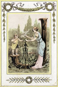 Brev föreställande en mor och dotter, sent 1800-tal (kromolitografi) av French School
