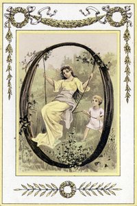 Brev som föreställer en svängande mor och hennes son, sent 1800-tal (kromolitografi) av French School