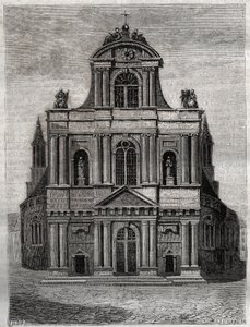 Kyrkan Saint Gervais Saint Protais (Saint-Gervais-Saint-Protais) (fasad av Clement II Metezeau) Paris (4:e arr) Gravyr i "" Fysisk, civil och moralisk historia av Paris: från de tidigaste historiska tiderna till idag ” av Jacques Antoine Dulaure av French School