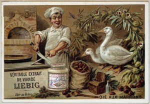 Liébig recept: gås med kastanjer - chromo. Liébig av French School