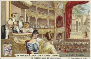 Liebig-kort med en modern teater av French School
