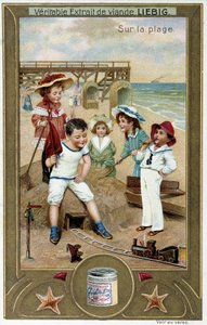 Liebig kromolitografiserie "" Beach Game"" av barn. sd. 1800-talet av French School