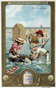 Liebig kromolitografiserie "" Beach Game"" av barn. sd. 1800-talet av French School