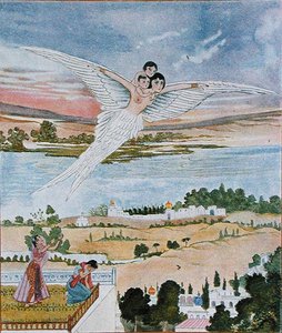 Lyfta de två små upp i luften, illustration från "The Arabian Nights" av French School