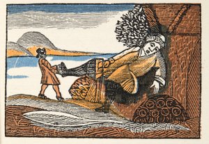 Little Thumb from Histories or Tales of Past Times berättad av Mother Goose, With Morals, av M Perrault, pub. 1925 (handfärgat träblockstryck) av French School