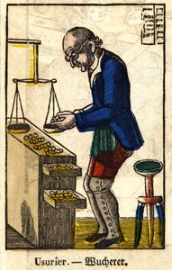 Lån skarpare; Serie om handel, bild av Epinal från 1800-talet. av French School