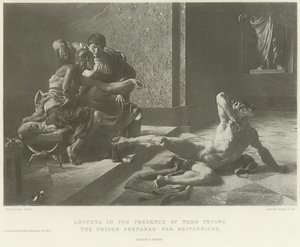 Locusta i närvaro av Nero som prövar giftet förberett för Britannicus (gravyr) av French School