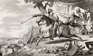 Lothar (941-86) leder sin armé i strid, ur "Histoire de France" av Colart, publicerad omkring 1840. av French School