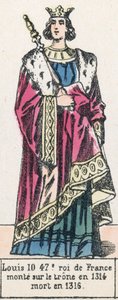 Ludvig 10, 47:e kung av Frankrike, besteg tronen 1314, dog 1316 (färgad gravyr) av French School