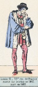 Ludvig 11, 55:e kung av Frankrike, besteg tronen 1461, dog 1483 (färgad gravyr) av French School