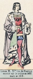 Ludvig 12, 57:e kung av Frankrike, besteg tronen 1498, dog 1515 (färgad gravyr) av French School