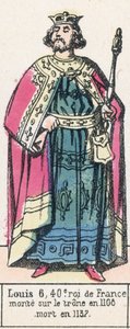 Ludvig 6, 40:e kung av Frankrike, besteg tronen 1108, dog 1137 (färgad gravyr) av French School