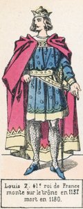 Ludvig 7, 41:e kung av Frankrike, besteg tronen 1137, dog 1180 (färgad gravyr) av French School