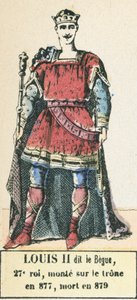Louis II dit le Begue, 27:e kung, besteg tronen 877, dog 879 (färgad gravyr) av French School