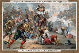 Ludvig II av Bourbon, Prins av Conde (Bourbon-Conde), känd som Le Grand Conde, vid slaget vid Fribourg 1644. Kromolitografi av 1800-talet. av French School