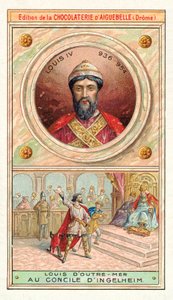 Ludvig IV av Frankrike vid rådet i Ingelheim, 948 (chromolitho) av French School
