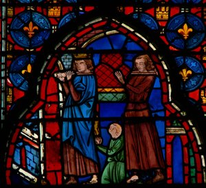 Ludvig IX bär reliker in i Sainte-Chapelle, assisterad av Robert DArtois, 1246-48 av French School