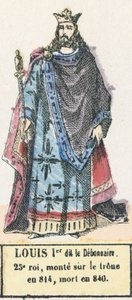 Louis Ier dit le Debonnaire, 25:e kung, besteg tronen 814, dog 840 (färgad gravyr) av French School