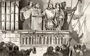 Ludvig VII (1120-80) den unge samlar in stöd till det andra korståget 1144, ur "Histoire de France" av Colart, publicerad omkring 1840. av French School