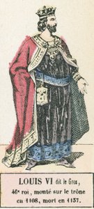 Ludvig VI dit le Gros, 46:e kung, besteg tronen 1108, dog 1137 (färgad gravyr) av French School