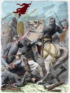 Ludvig VI sa att "The Gros" (1081 - 1137), i slaget vid Brenneville, försökte ta Normandie från kung Henrik I av England 1119. Gravyr i "" Histoire De France En Cent-målningar av Paul Lehugeur "" 1891. av French School