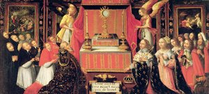 Ludvig XIII (1601-43) Anna av Österrike (1601-66) Infanta av Spanien och Gaston de France (1608-60) hertig av Orleans före det heliga sakramentet av French School
