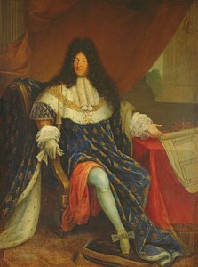 Ludvig XIV (1638-1715) håller en plan för Maison Royale de Saint-Cyr