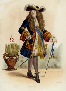 Ludvig XIV (färgad gravyr) av French School