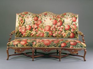 Ludvig XIV Canape, ca 1710 (snickrad valnöt och gobeläng) (se även 220170) av French School