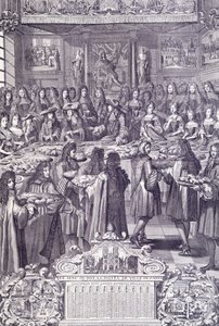 Ludvig XIV, hans folks kärlek och förtjusning, gravyr från Almanacco av French School