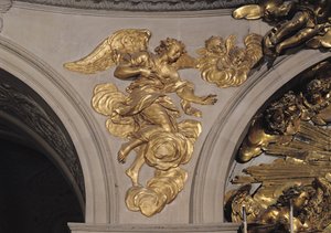 Louis XIV stil ängel, från bågen till vänster om Högaltaret i kapellet (förgylld brons)