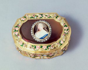 Louis XVI oval snusdosa, av Gabriel Gallois, Paris, 1738 (guld, agat och emalj)