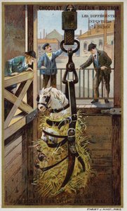 Att sänka en häst i en gruva (chromolitho) av French School