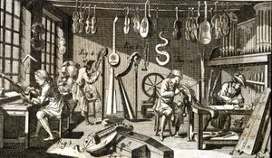 Luthiers verkstad. Gravyr - i Encyclopedia of Diderot och D