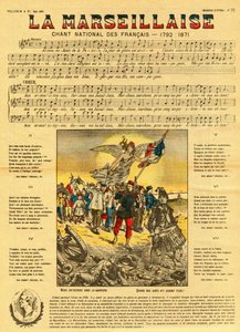 Text och musik till Marseljäsen, den franska nationalsången komponerad av Rouget de Lisle (Rouget de L