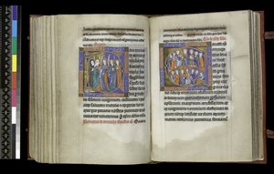 MS 300 f.207v-208r, Rösträtt för jungfrur och rösträtt åt alla helgon, från Isabellas psalter och timmar, Paris, c.1265-70 (penna & bläck och tempera på pergament) av French School
