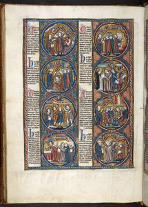 FRÖKEN. Harley 1527, f.80v, miniatyrer från Bible moralisée (vellum) av French School
