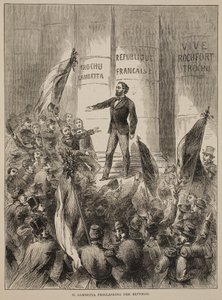 M. Gambetta proklamerar republiken, september 1870, illustration från Cassells historia om kriget mellan Frankrike och Tyskland, 1870-1871 av French School
