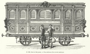 Postvagn på de franska järnvägarna (gravyr) av French School