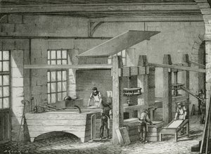 Gör papper för hand genom att sikta massa i formar. Gravyr c1870. av French School
