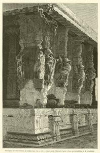 Mandapam av de hundra kolumnerna, vid Condjeveram (gravyr) av French School